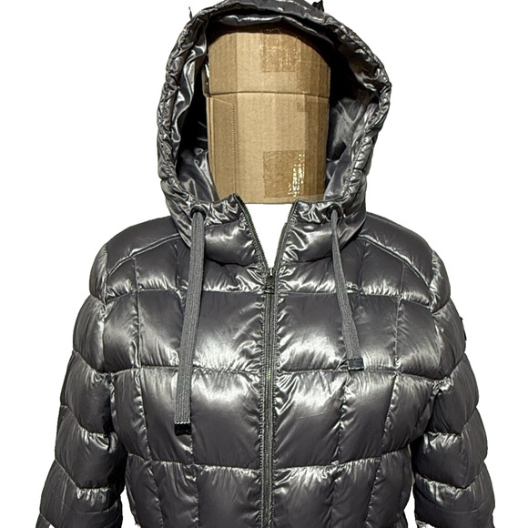 Calvin Klein Puffer Jacket Womens XL Gray Packable Premium Down Hooded Full Zip - Picture 7 of 13
